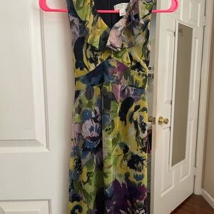 LOFT Yellow and Green Sleeveless V-Neck Sundress